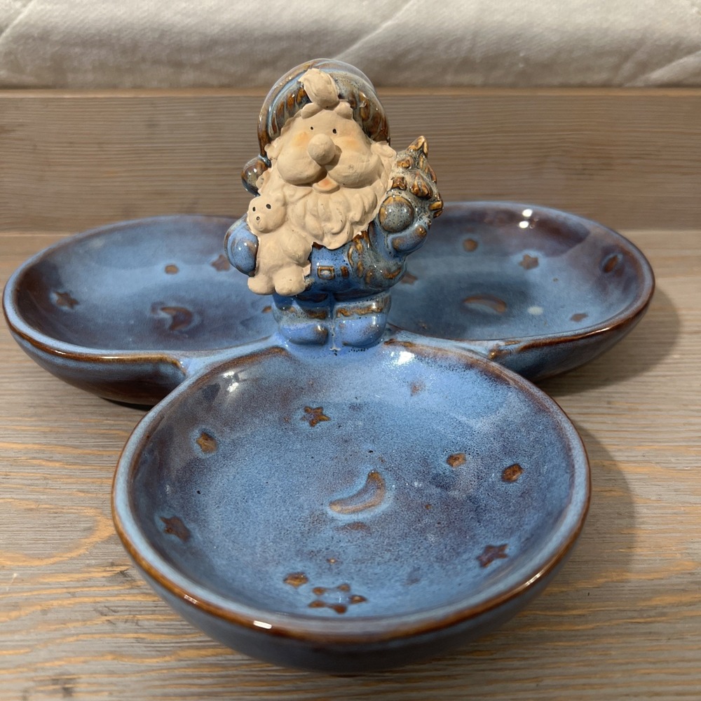 International Bazaar Stoneware 3 Sections Candy Dish Rare Vintage